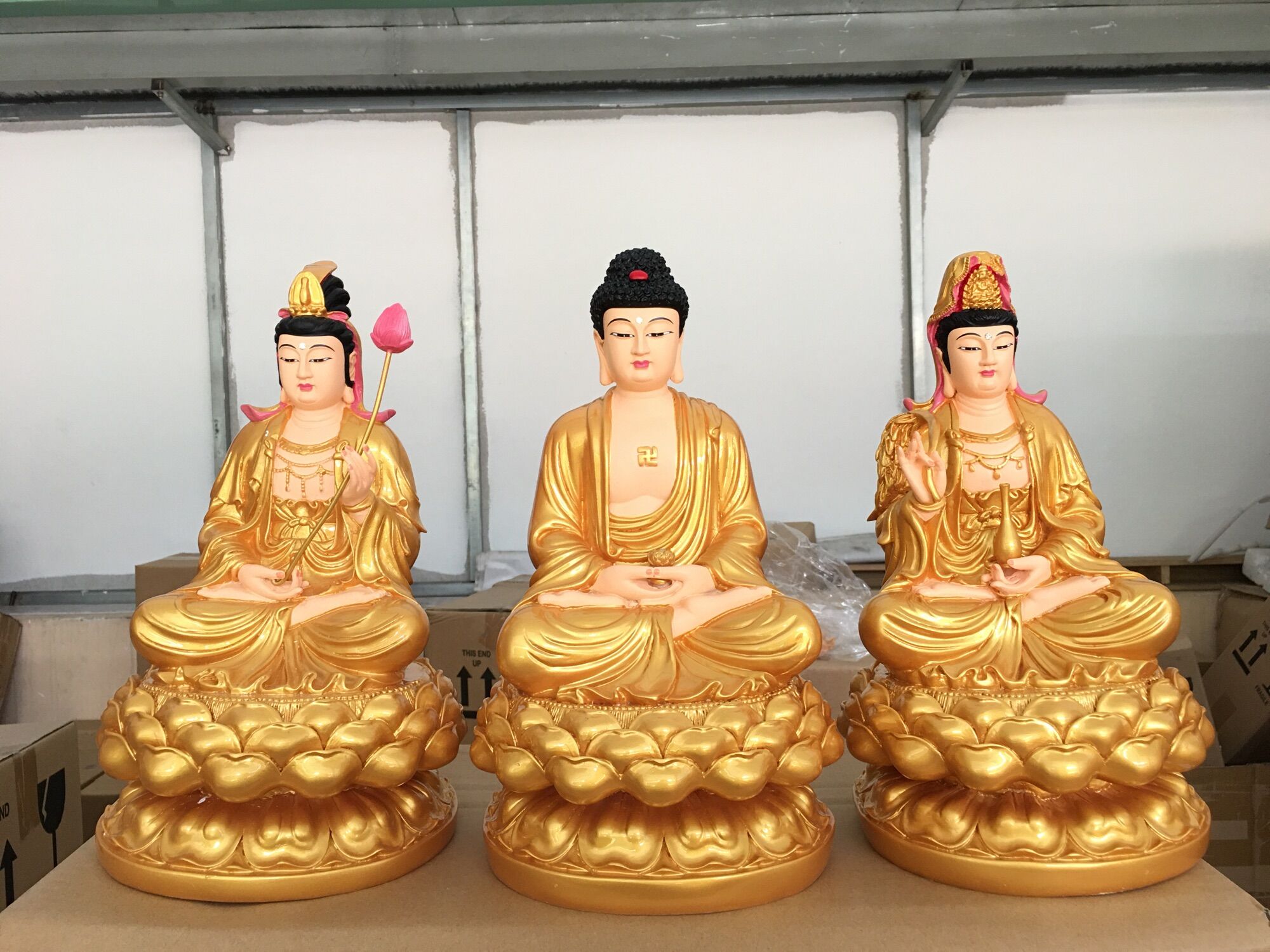 [HCM]Bộ 3 Tây Phương Tam Thánh 30cm đế tròn 17cm composite | Tượng Phật Hoa Tiên