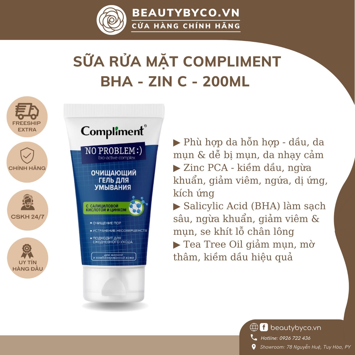 Sữa rửa mặt Compliment No Problem Salicylic acid 3in1 200ml