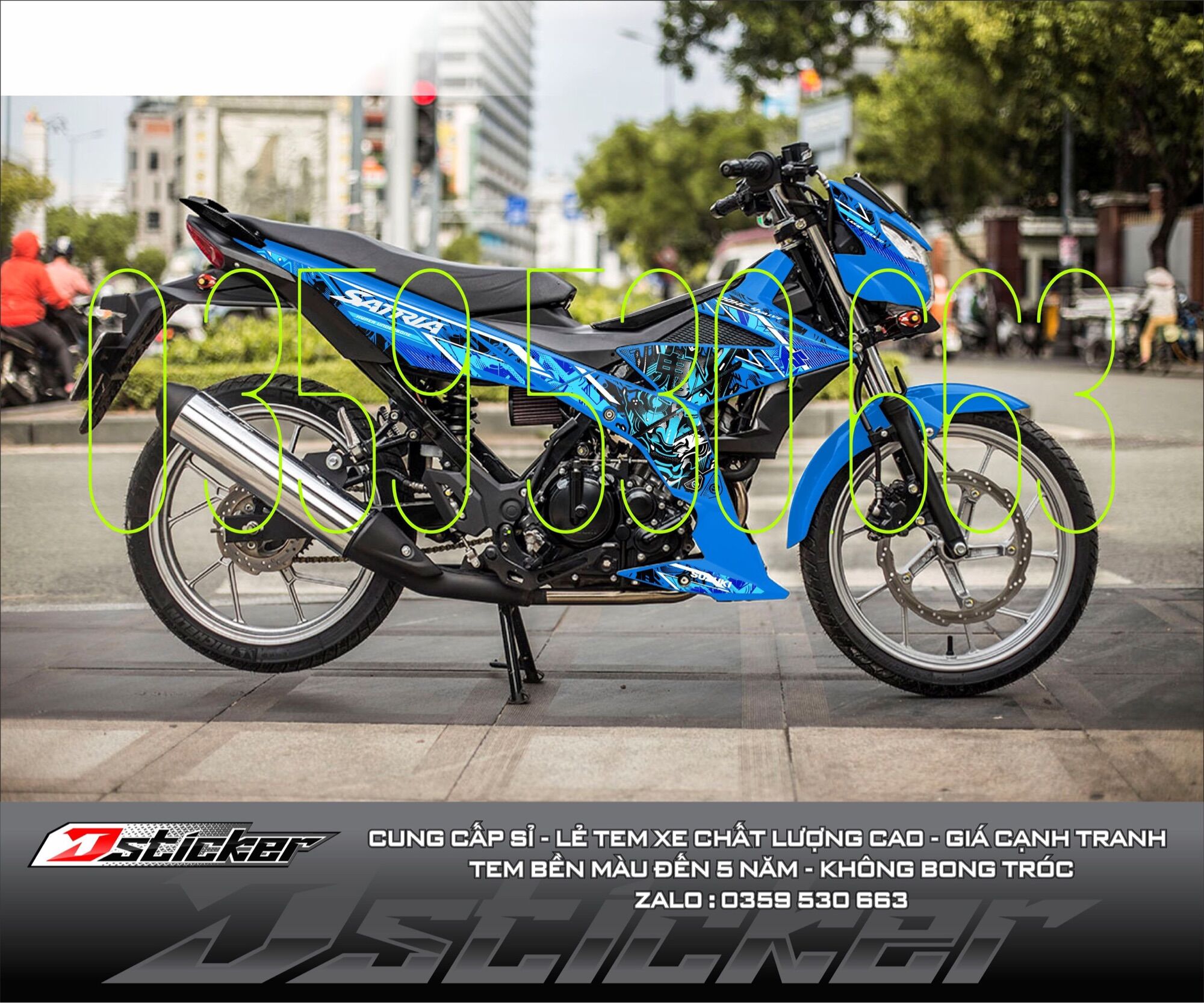 Tem Samurai rời dán Satria xanh Gp - bao bay màu
