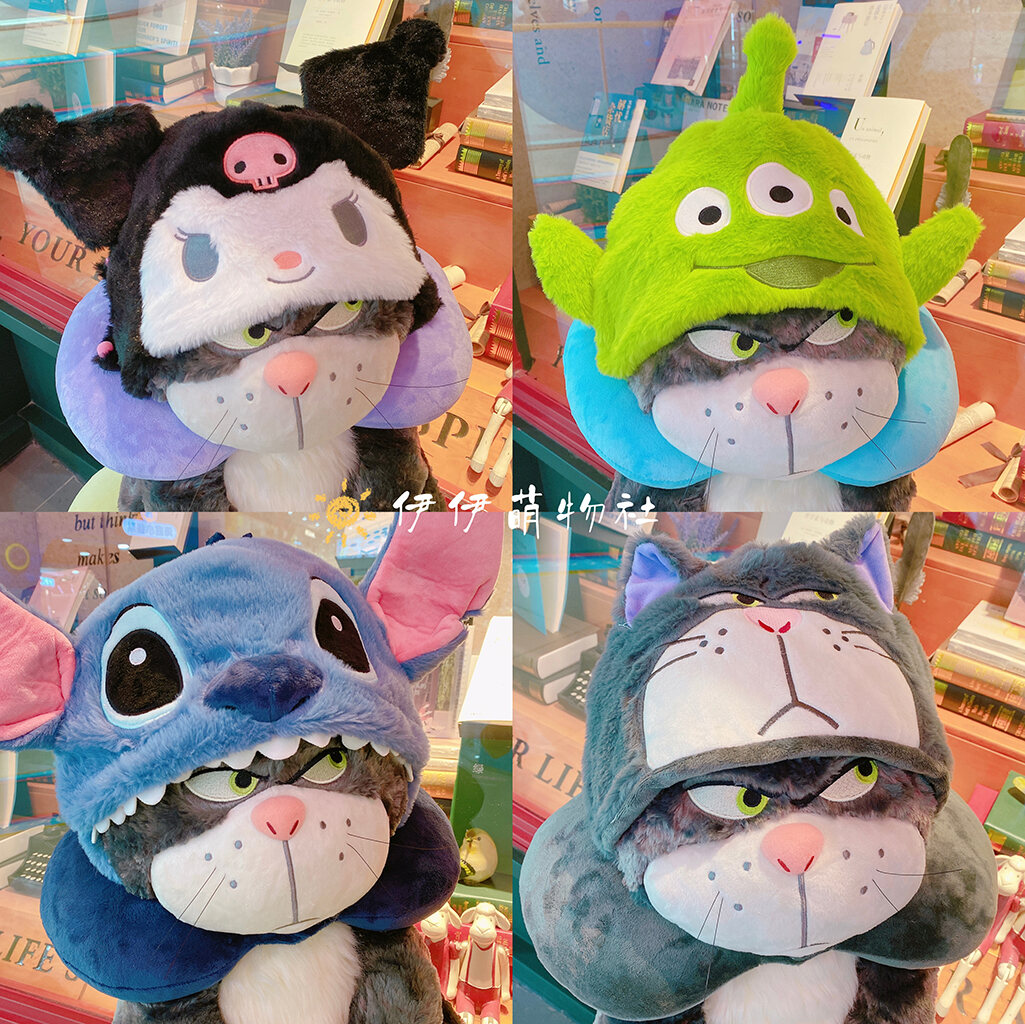 Gối Hình Chữ U Liền Mũ Mèo Lucifer Stitch Kuluomi Melody Gối Bảo Vệ Cổ Gối U Có Mũ Máy Bay Du Lịch Ngủ Trưa