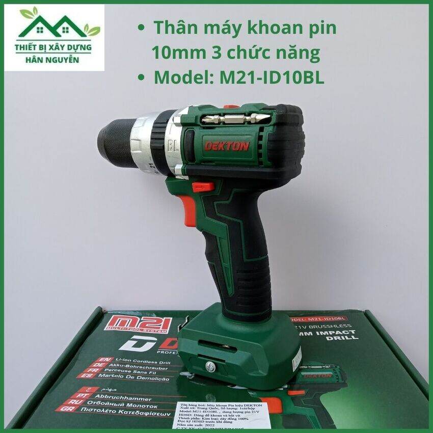 Thân máy khoan pin 21v dekton m21-id10bl,không chổi than,đầu 10mm có 3 chức năng