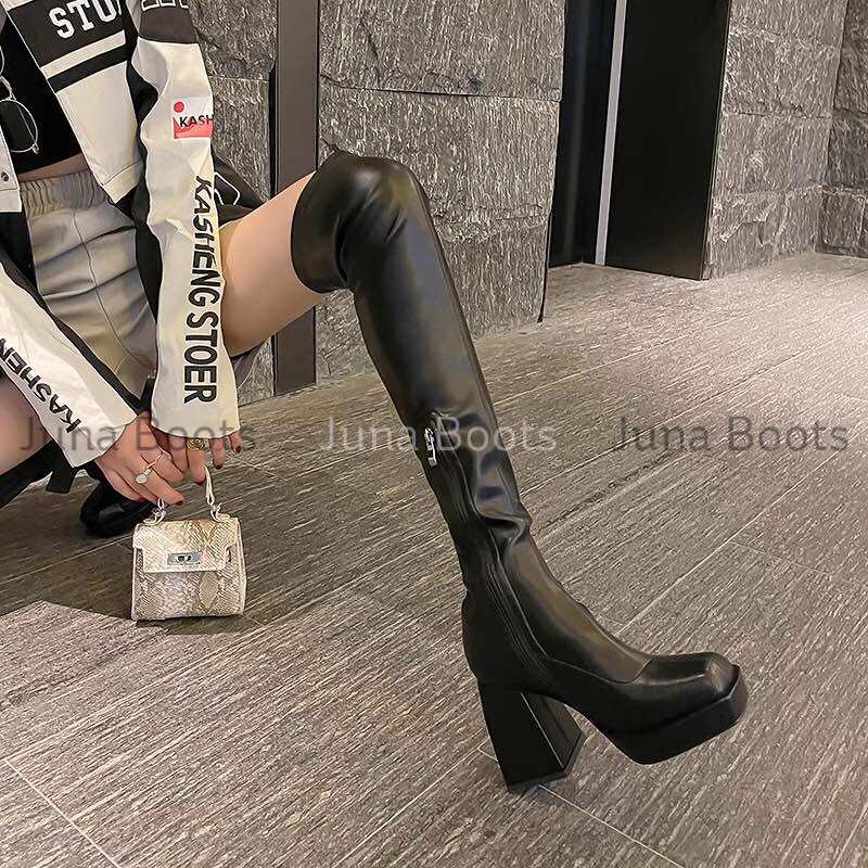 Giày Bốt da cổ cao qua gối đế dày thời trang nữ - Boots đùi nữ da mềm đi êm chân cao cấp
