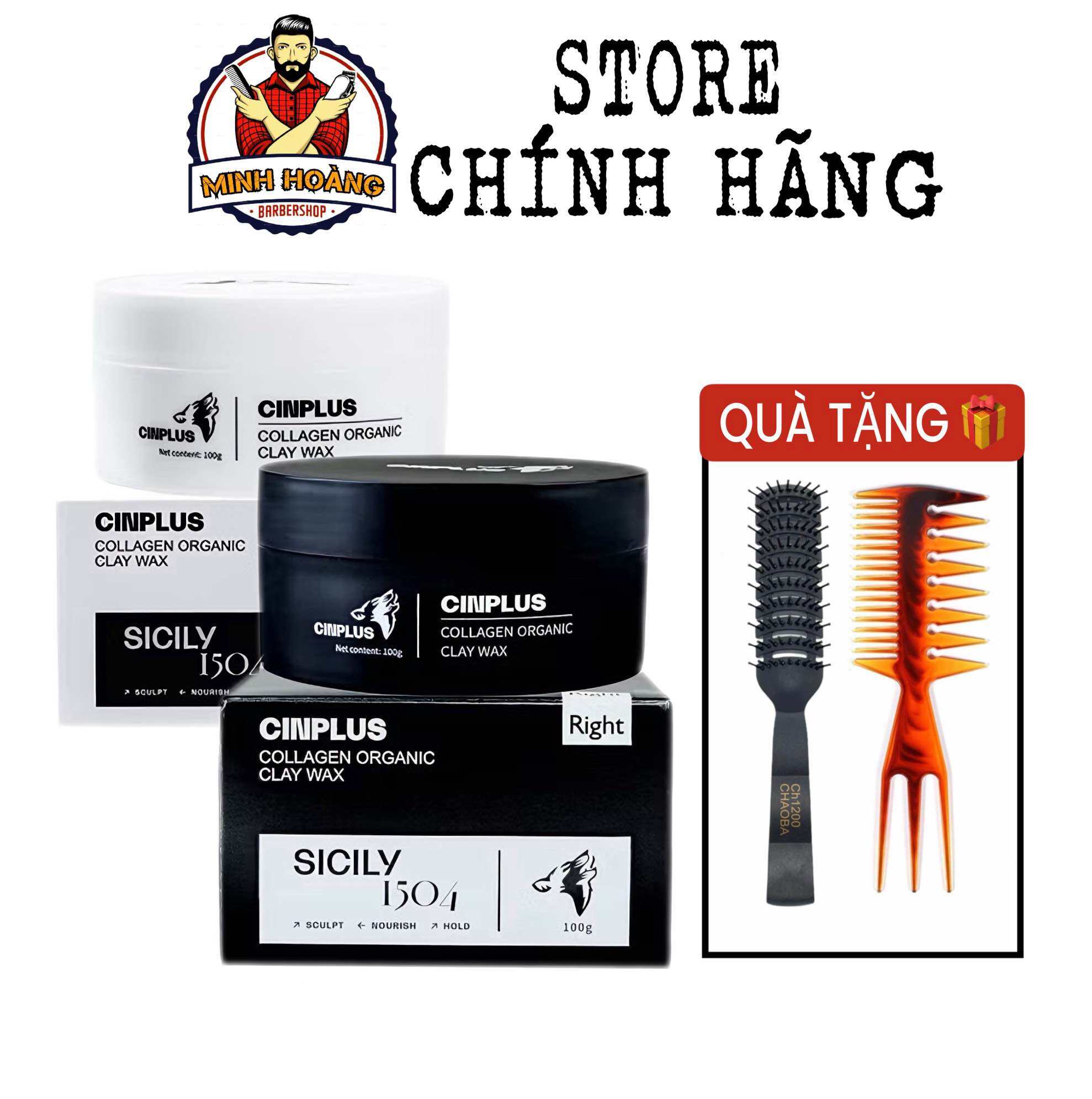 Sáp vuốt tóc Cinplus Sicily Clay Wax, Cinplus Right, Left/100g, Sáp Cinplus đen, Cinplus trắng hàng chính hãng
