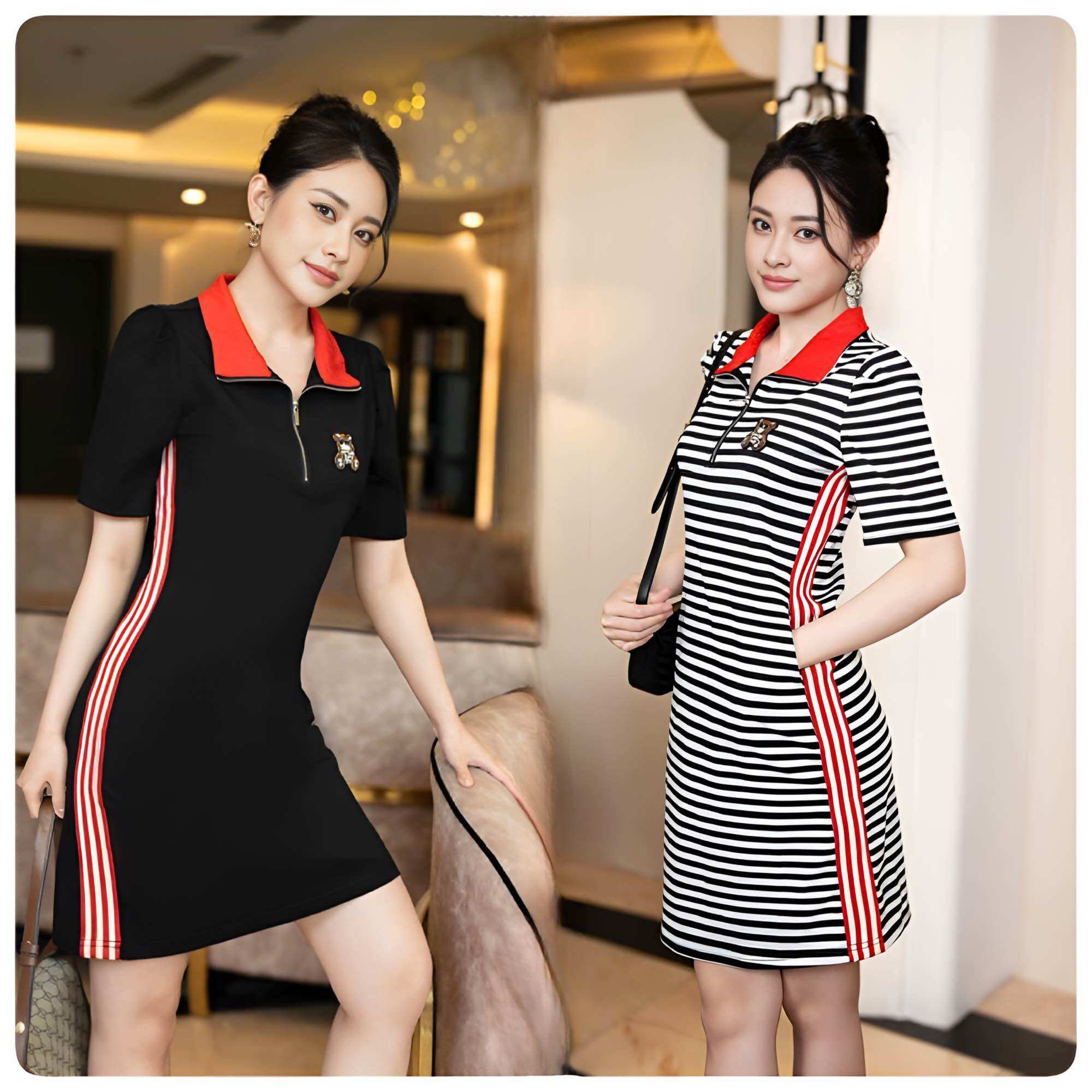 Váy đầm polo dáng suông nhẹ - phối sọc nổi bật duyên dáng