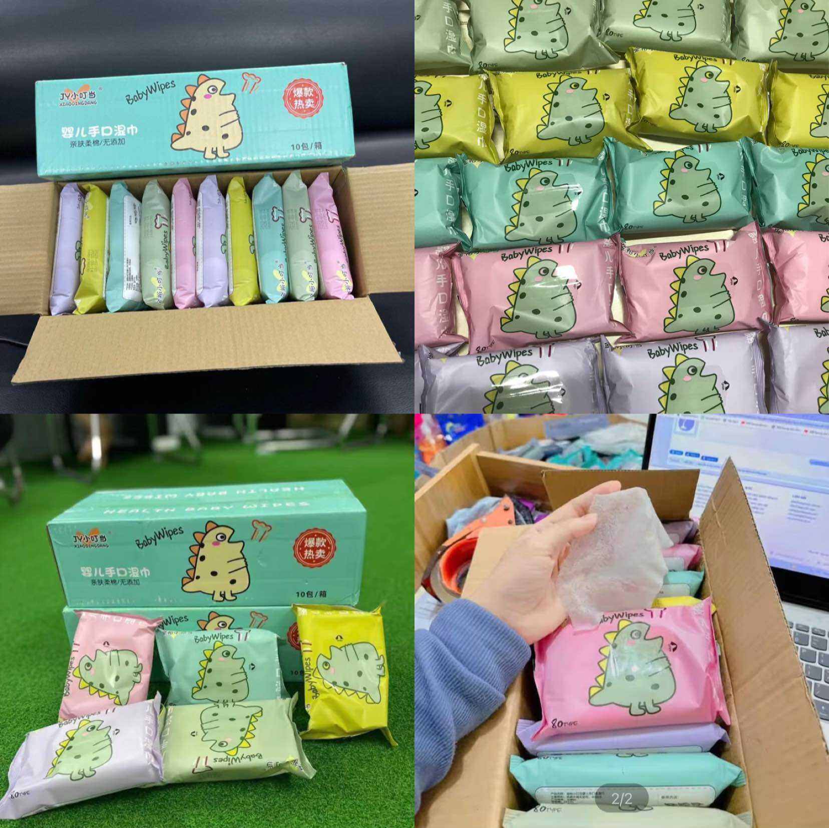 Khăn Giấy Ướt Hình Khủng Long Siêu Cute - Không Mùi Kháng Khuẩn Lau Mặt Lau Tay An Toàn- Tiện Dụng Bỏ Túi