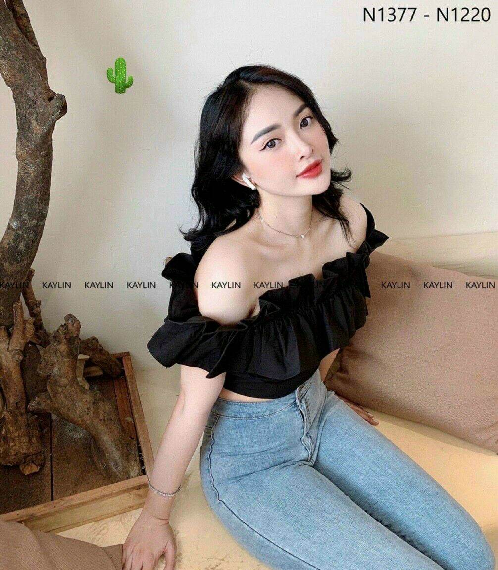 Áo bẹt vai croptop chanh xả