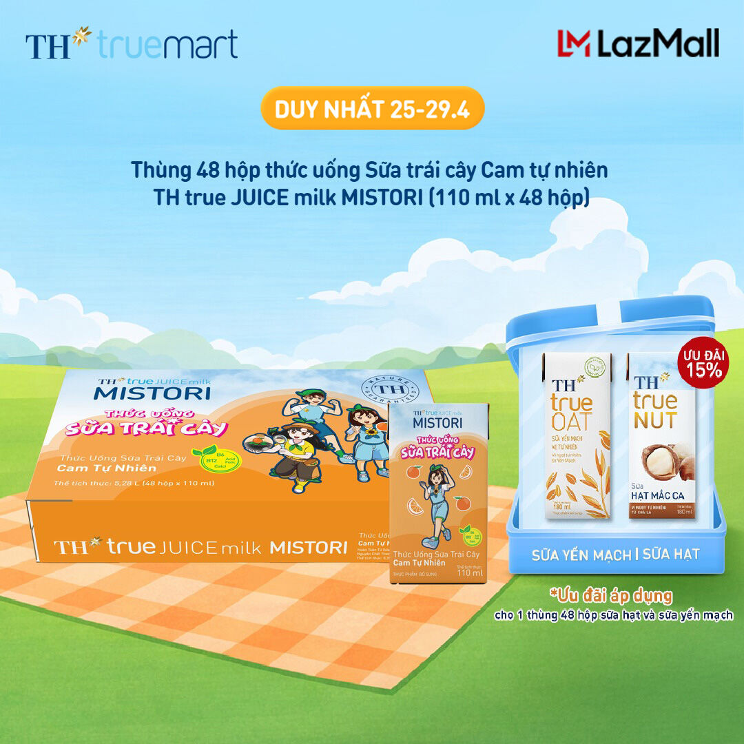 Thùng 48 hộp thức uống Sữa trái cây Cam tự nhiên TH true JUICE milk MISTORI 110 ml x 48 hộp
