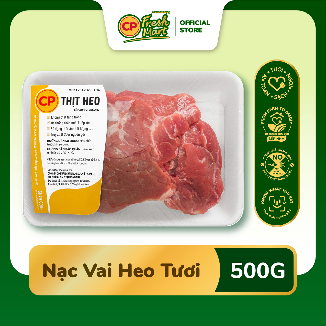 Nạc Vai Heo CP Tươi Khay 500G - Tươi Ngon Tiện Lợi - Bữa Ăn Gia Đình - CP Fresh Mart
