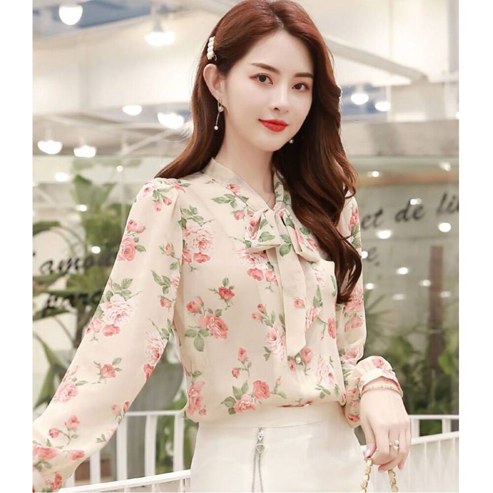 Áo kiểu voan lụa thắt nơ sang trọng