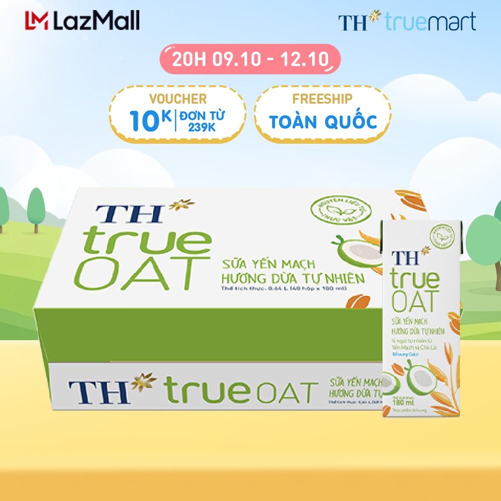 Thùng 48 hộp Sữa Yến Mạch Hương Dừa Tự Nhiên TH true OAT 180ml (180 ml x 48)