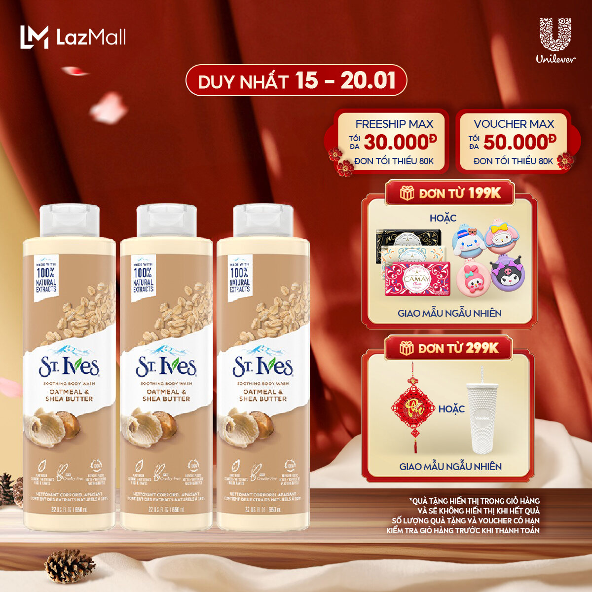 Combo 3 chai sữa tắm St.Ives Yến mạch và bơ 650ml.