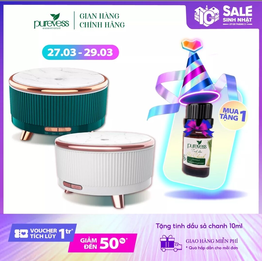 Máy xông tinh dầu purevess 500ml - máy khuếch tán tinh dầu - đèn xông tinh dầu - máy xông tinh dầu phòng ngủ