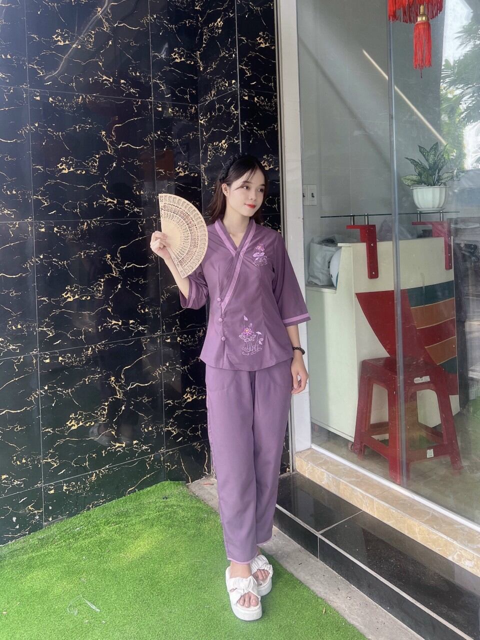 Đồ Lam Đi Chùa - Mẫu Kate Tim Viền