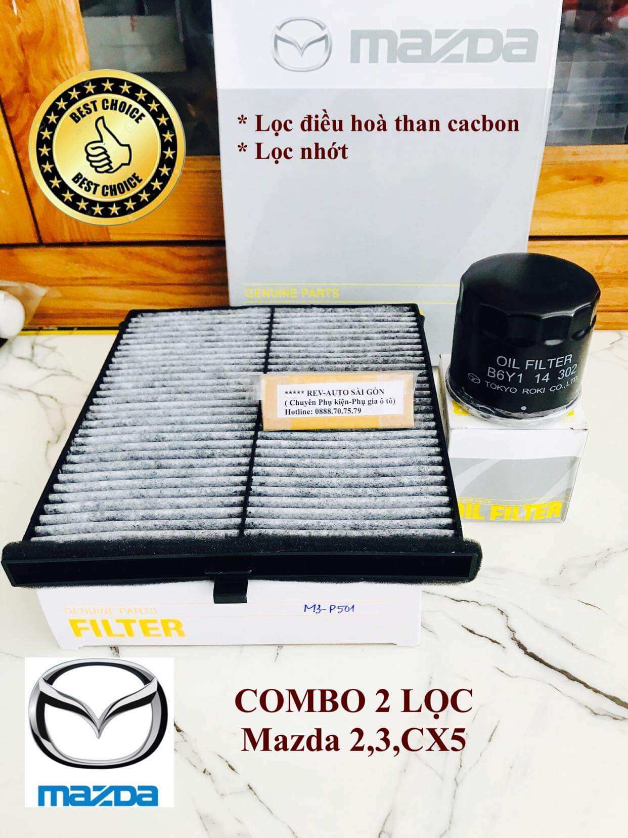 Combo lọc gió điều hoà -lọc nhớt ô tô mazda2,3,cx5 2014-2019