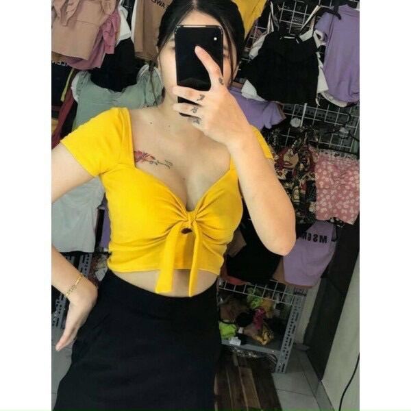 Áo croptop borip cột nơ có mút XUKA