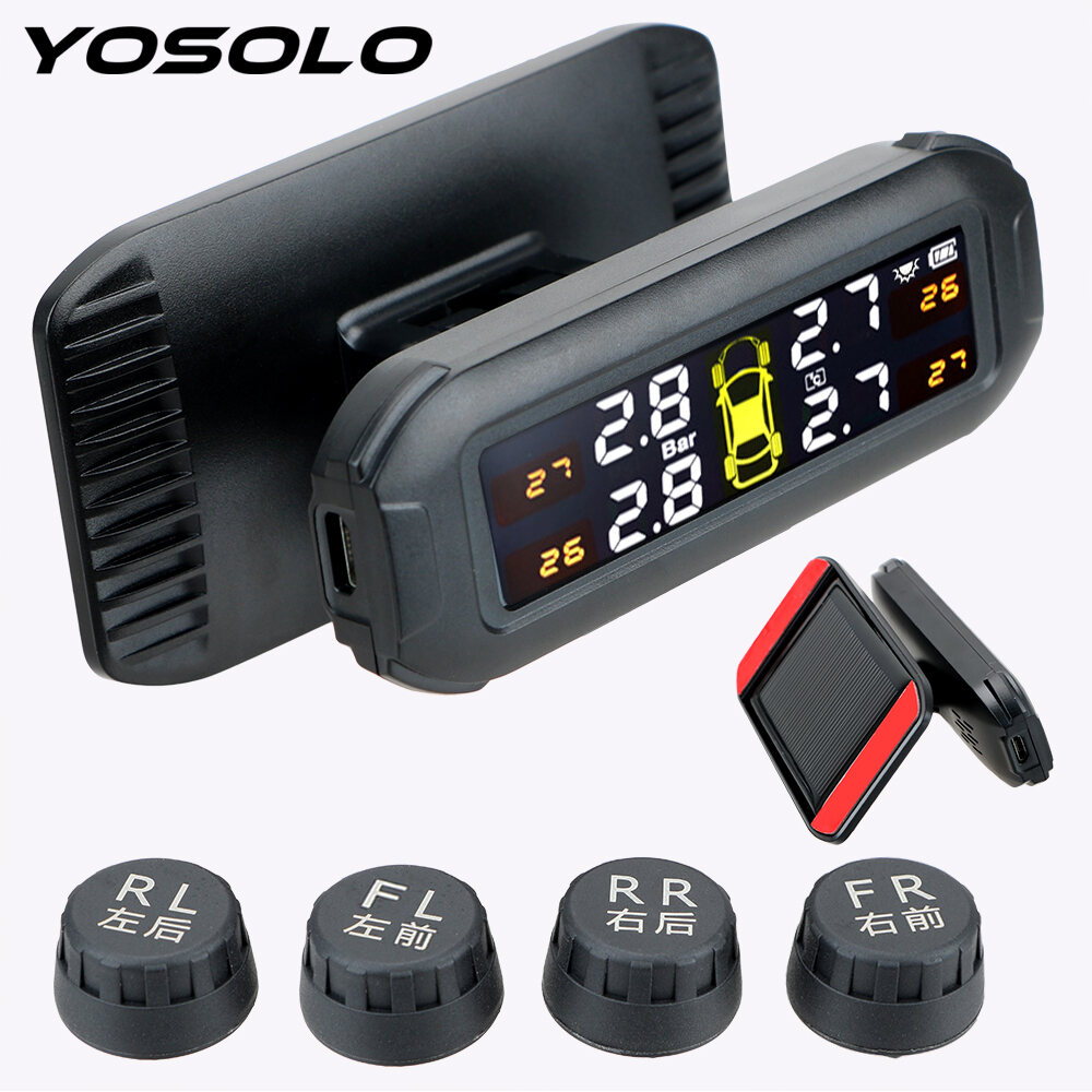 Hệ thống giám sát áp suất lốp ô tô năng lượng mặt trời Tpms với 4 cảm biến bên ngoài Cảnh báo nhiệt độ tiết kiệm nhiên liệu Chất liệu nhựa