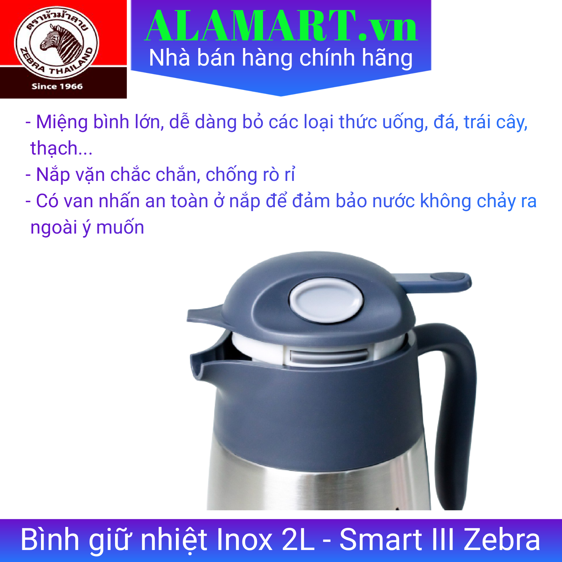 Bình giữ nhiệt Inox 2L Zebra - Smart III - 112950