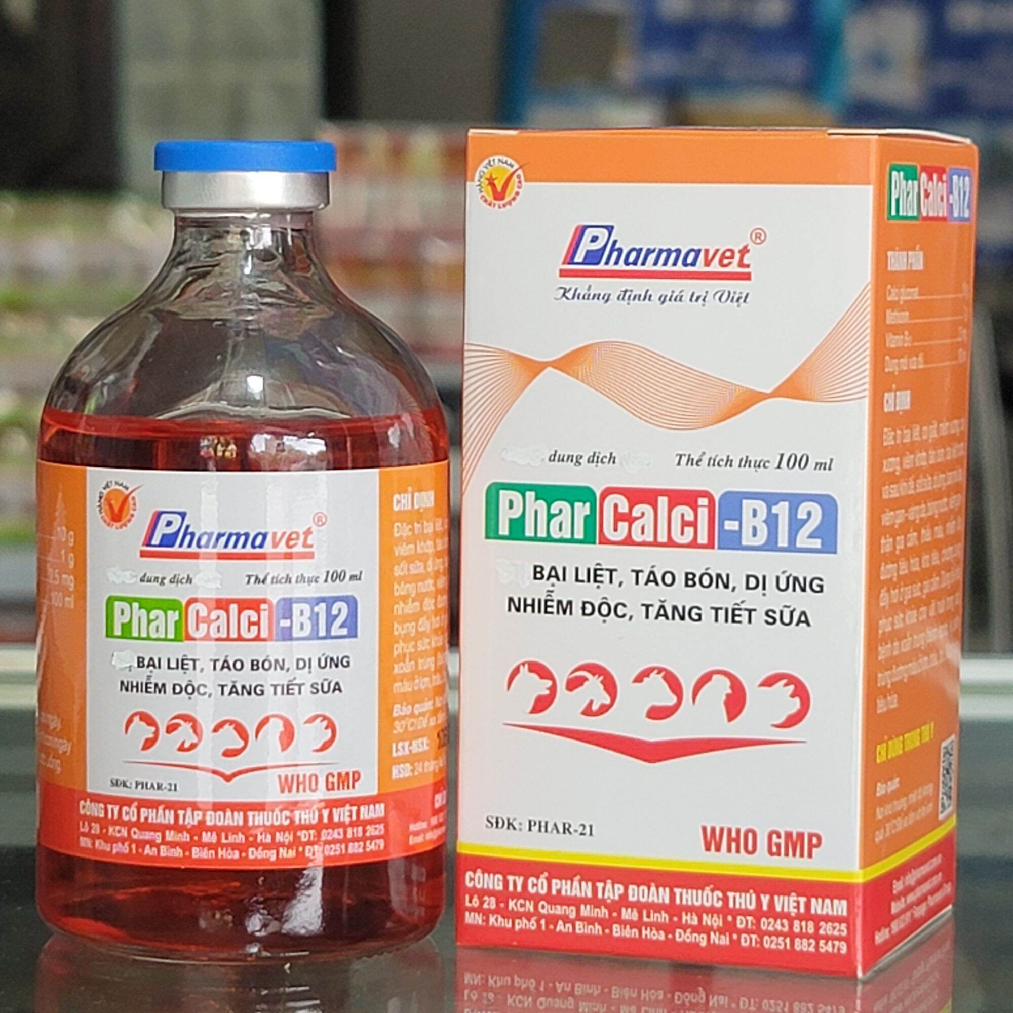 Chai Phar calci b12 100ml bổ sung vitamin b12, calci chuyên bại liệt, táo bón, dị ứng, nhiễm độc, tăng tiết sữa dùng cho thú cưng