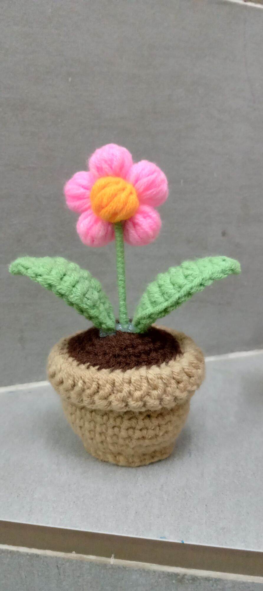 Chậu Hoa len mini, chậu hoa len handmake 5 cánh.