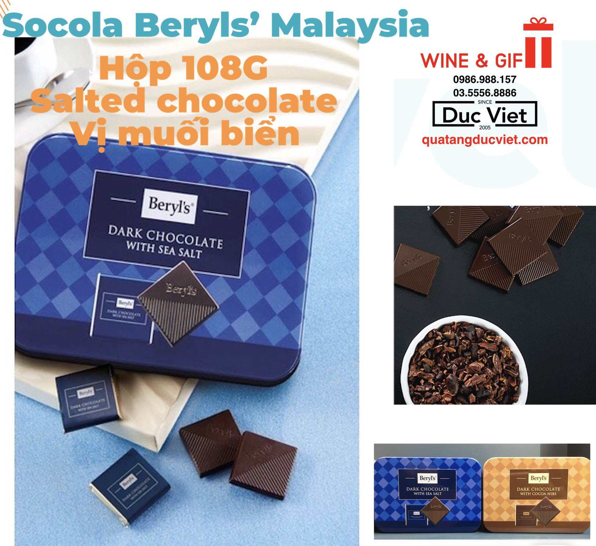 Socola Beryl s Malaysia hộp 108G - dark chocolate with sea salt