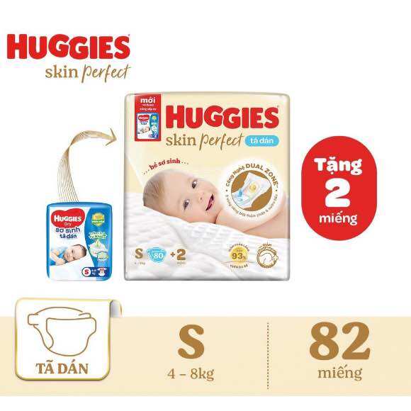 Tã Dán huggies S80 mẫu mới tặng thêm 2 miếng