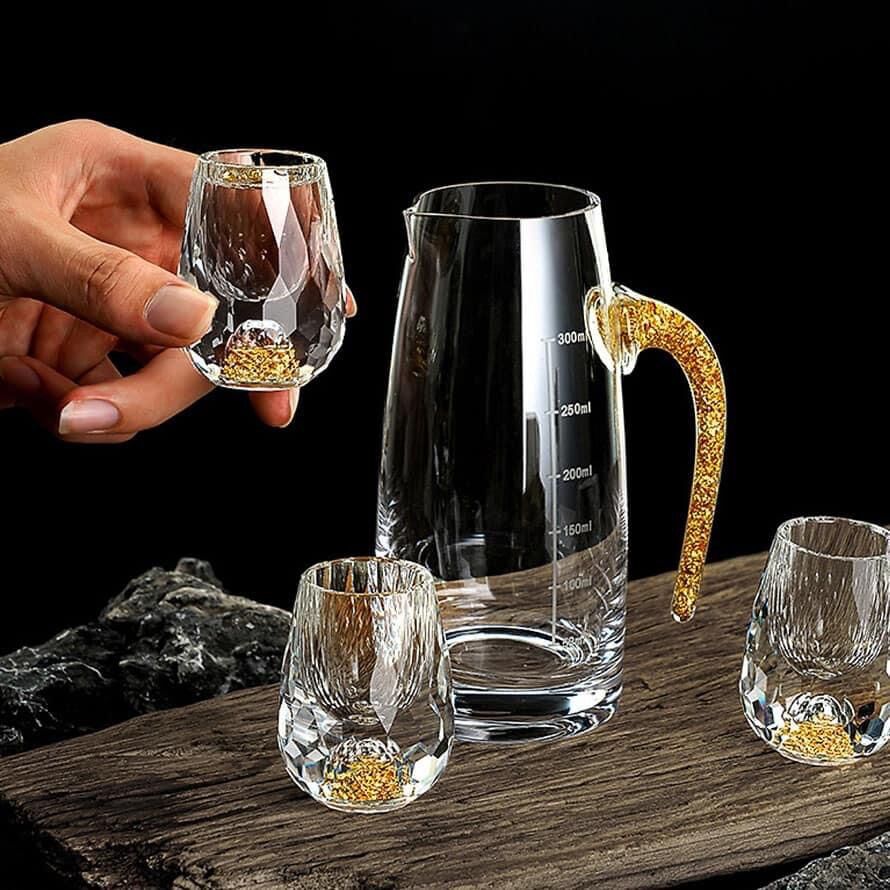 Bộ ly rượu mắt trâu pha lê mạ vàng 24k