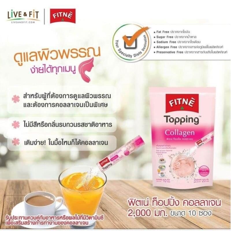 Túi 10 gói bột fitne topping collagen thái lan