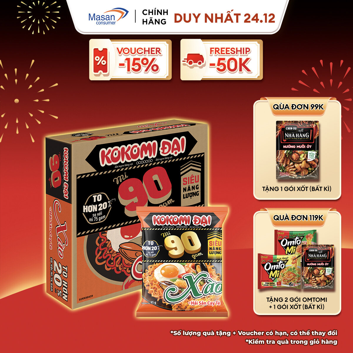 Kokomi Đại Mì Xào 90 Vị Hải Sản Cay Tê thùng 30gói x 95gr