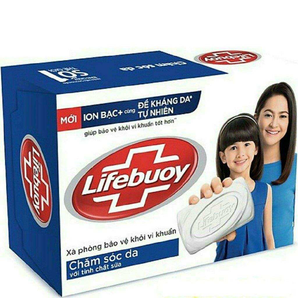 Xà bông cục Lifebuoy 90g xanh trời, chăm sóc da với tinh chất sữa Hạn sử dụng 23/03/2024