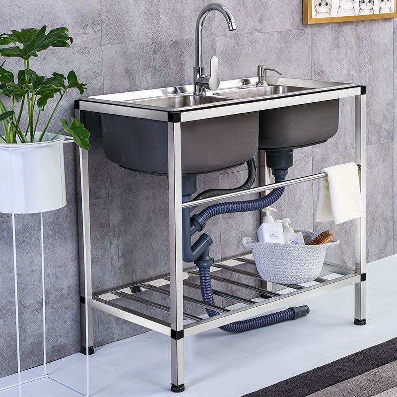 Chậu rửa chén 2 hộc inox ( gồm: chậu, chân, vòi, bộ xả)