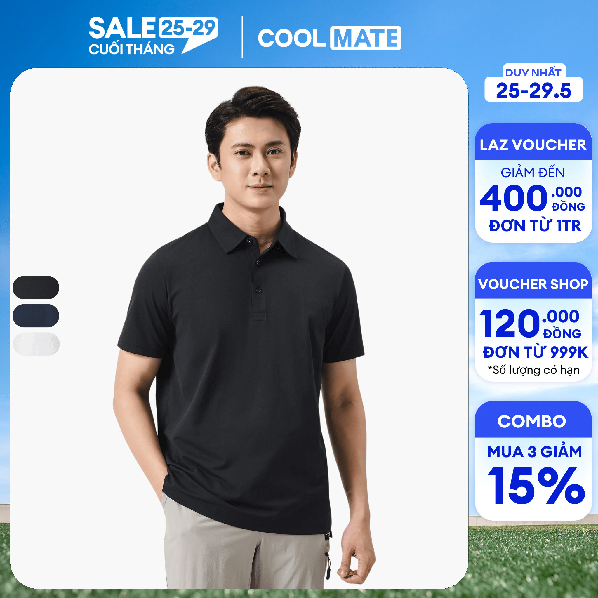 [CHỈ 25-29.5 MUA 3 GIẢM 15%]COOLMATE - Áo Polo nam Excool mềm mướt chống nhăn - Coolmate