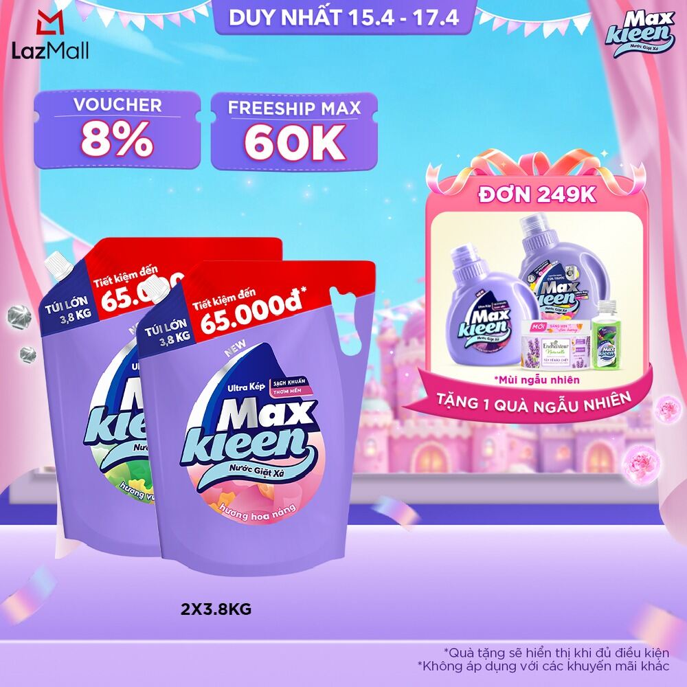 Combo 2 Túi Nước Giặt Xả MaxKleen 3.8kg