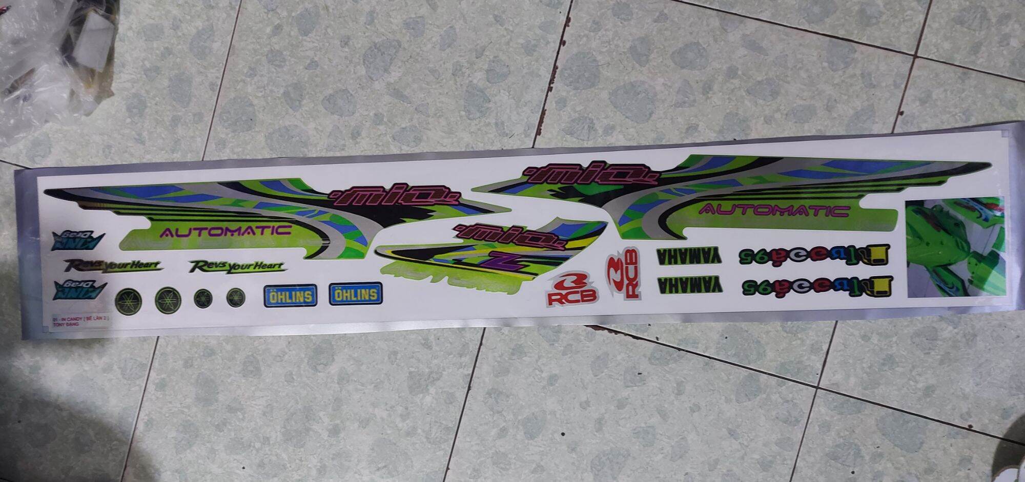 Tem xe Mio , Tem rời candy bóng cao cấp dán xe xanh , xe đen
