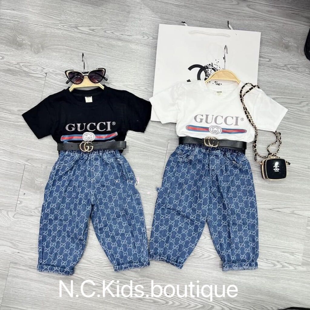 Set bộ áo thun quần jean co giãn 2 màu cho bé