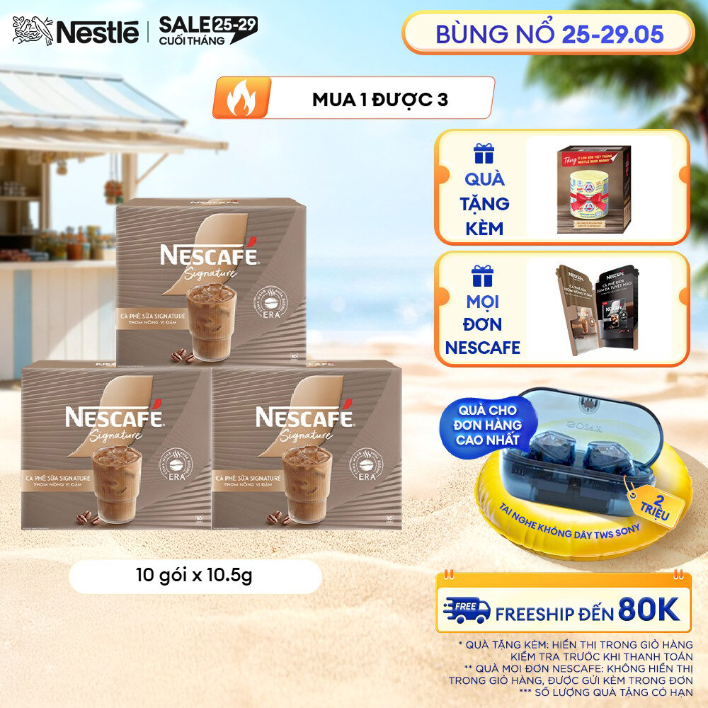 Combo 3 hộp Cà phê sữa NESCAFÉ Signature Hộp 10 gói THƠM NỒNG VỊ ĐẬM
