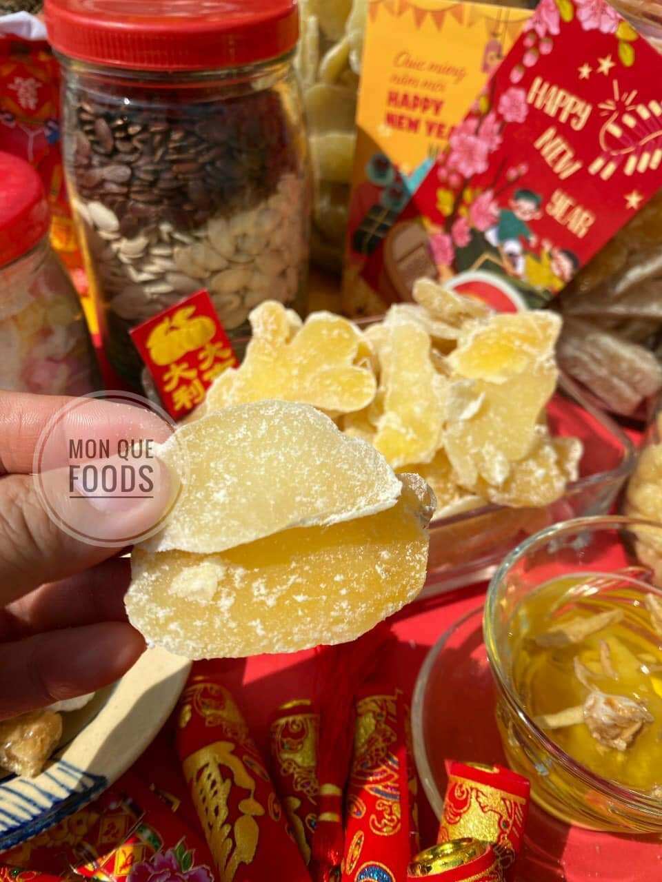 Mứt gừng miếng  Bến Tre 500g (Mứt gừng lát nhà làm không tẩy trắng)
