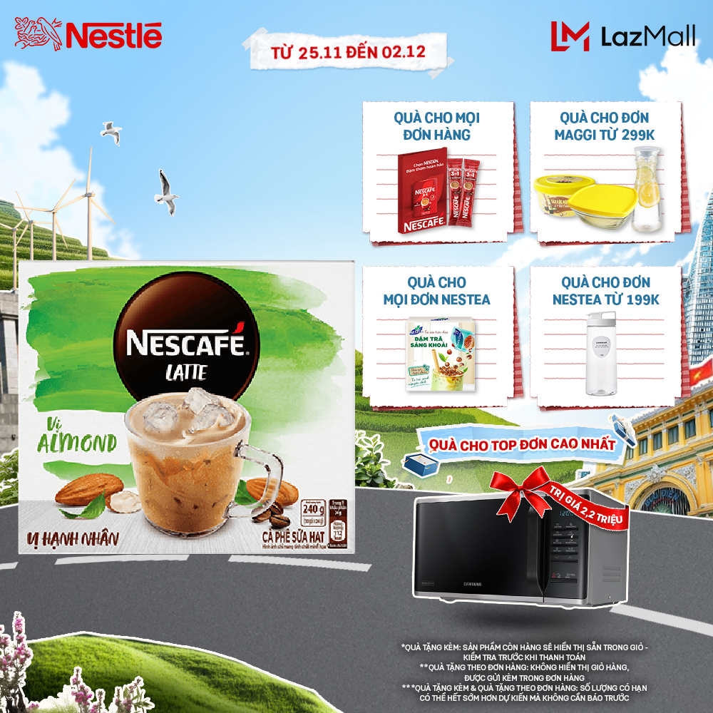 Cà phê hòa tan NESCAFÉ Latte Sữa Hạt Vị Hạnh Nhân (Hộp 10 gói x 24g)