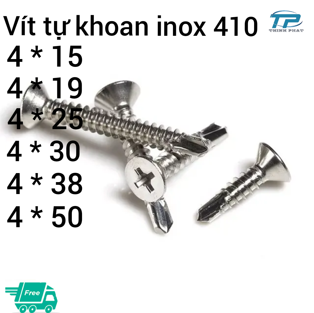 50 con vít inox 410 tự khoan đầu bằng tùy chọn kích thước theo phân loại