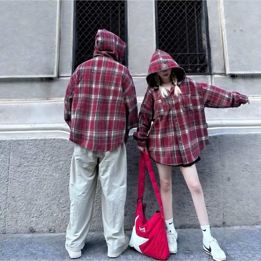 Áo Sơ Mi Khoác Ngoài Flannel Caro Nam Và Nữ Tay Dài Caro Có Nón Form Rộng Chất Vải Dạ Kẻ Sọc Dày dặn Thoáng Mát Unisex