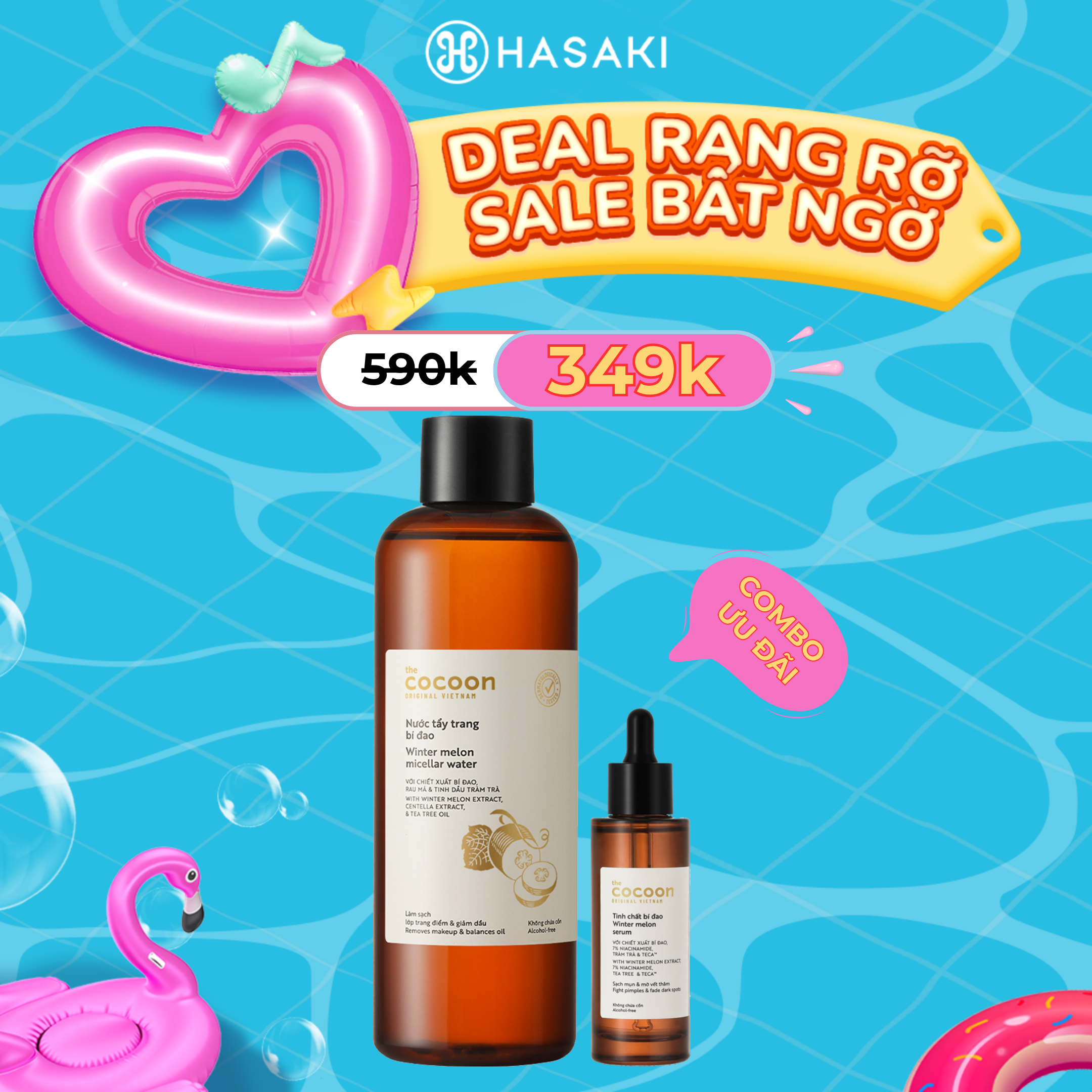 [SIÊU GIẢM GIÁ] Combo Cocoon Nước Tẩy Trang 500ml + Tinh Chất Bí Đao Giảm Dầu Mụn, Mờ Thâm 70ml Hasaki Sản Phẩm Chính Hãng