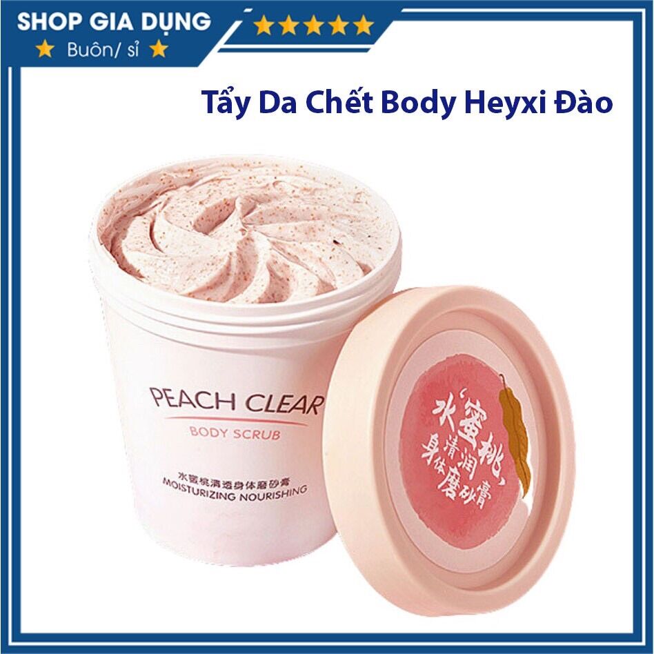 Hũ tẩy da chết body đào heyxi 200g, peach clear body scrub 200g senabeauty