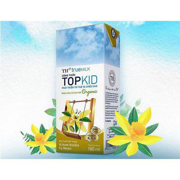 Nửa thùng TH Topkid Organic 180ml × 24 hộp hương vanilla