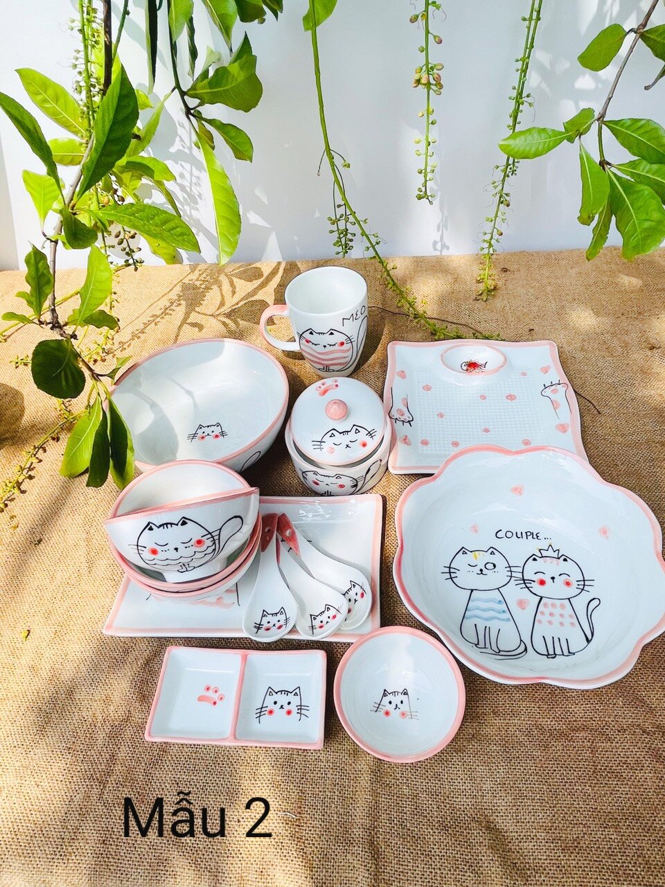 Tách lẻ bộ bát đĩa vẽ mèo siêu cute.Hàng gốm sứ Bát Tràng.