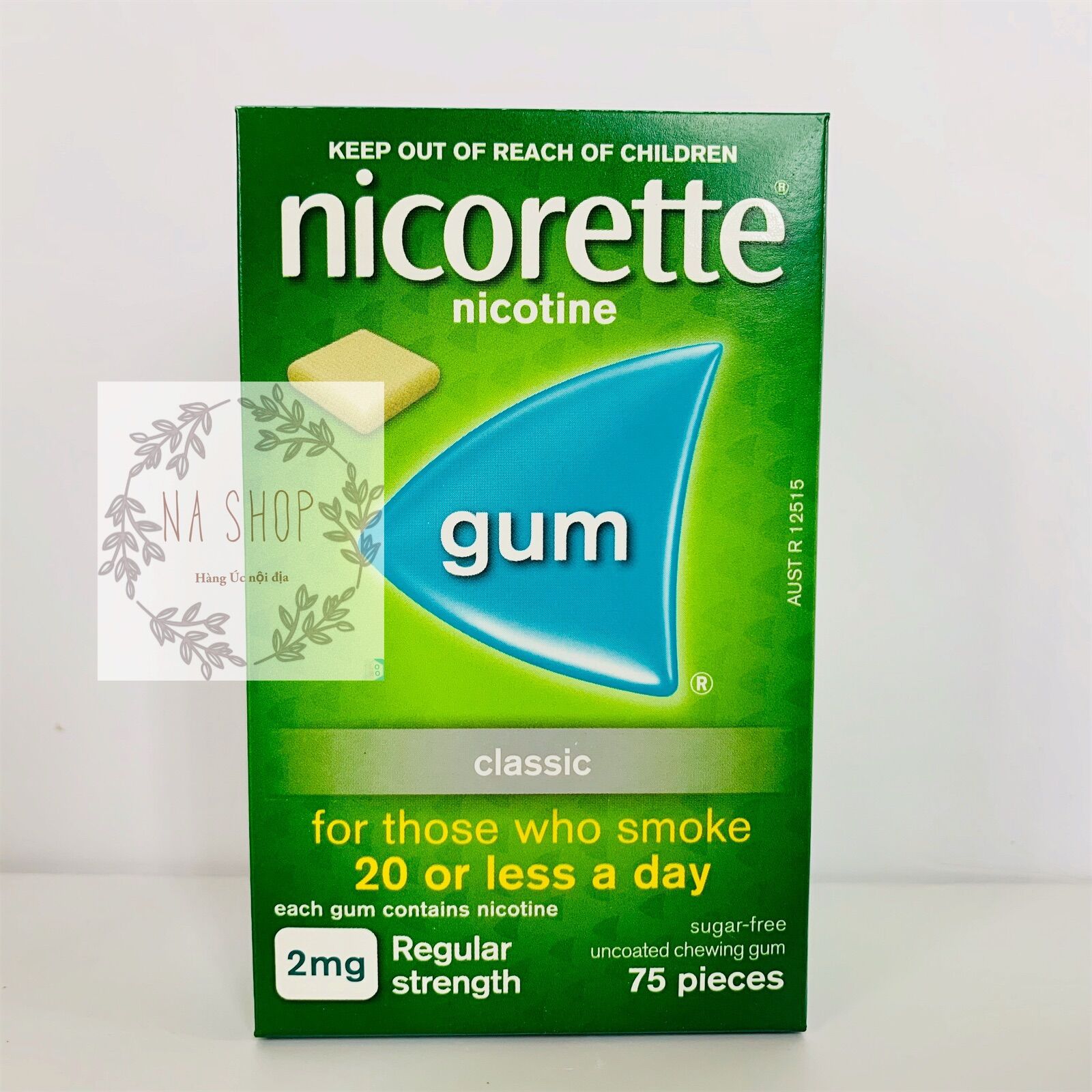 Kẹo gum cai T.H.U.Ố.C lá Nicorette Hàng Úc 2mg CLASSIC 75 viên- Nicorette Quit Smoking Regular Strength CLASSIC Flavour Chewing Gum 2mg 75pcs