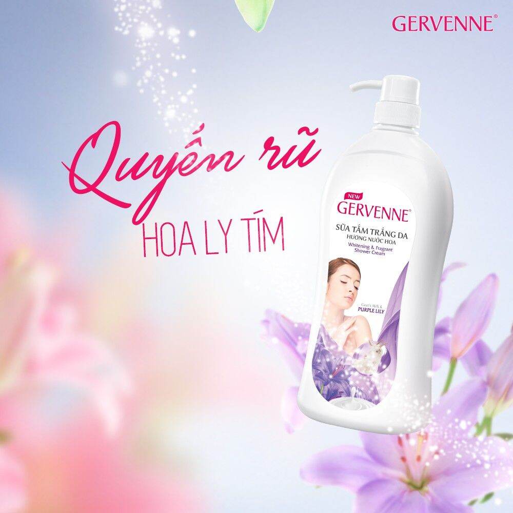 (Tặng túi sữa tắm) Sữa tắm trắng da Gervenne purple lily 900g