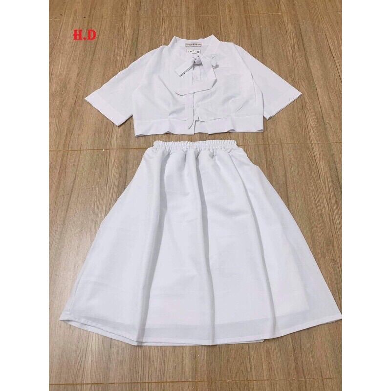Sét váy Croptop buộc nơ xinh xắn