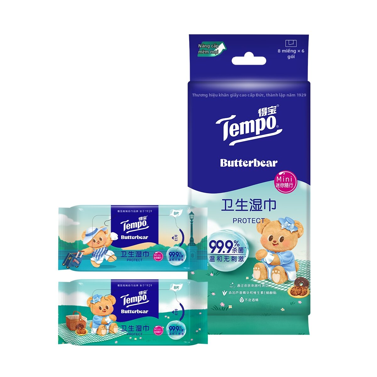 Tempo | Khăn Ướt Diệt Khuẩn Mềm Mại Tiện Lợi 6 Gói