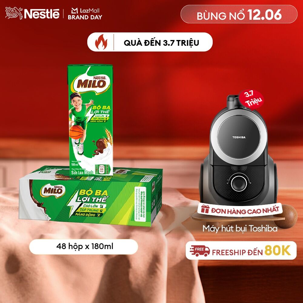 [ƯU ĐÃI THÁNG 6][FREESHIP TOÀN QUỐC] Thùng 48 Hộp Sữa lúa mạch Nestlé® MILO® 180ml