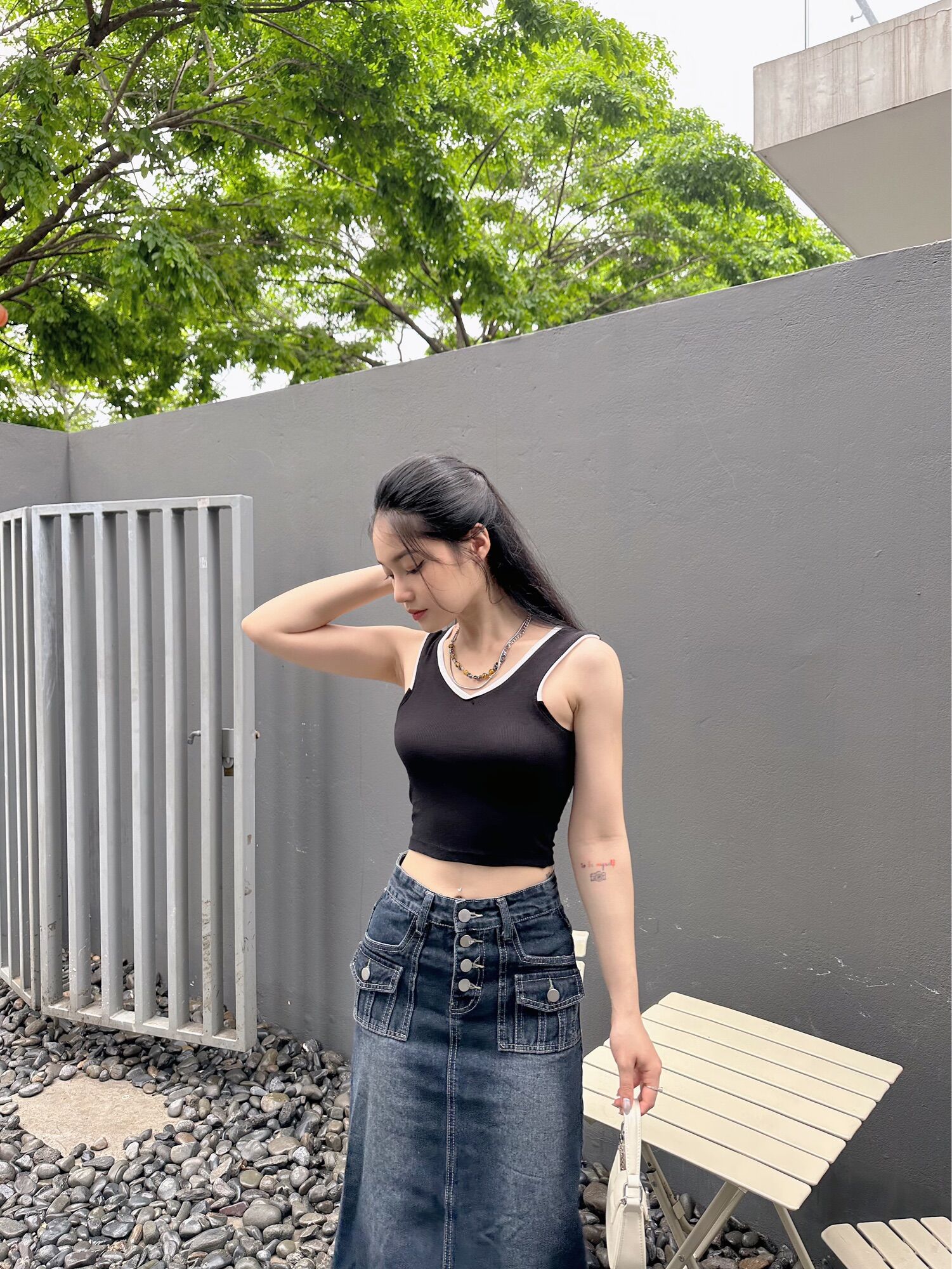 TR design Women basic tank tops White patchwork sleeveless crop top