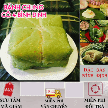 3 Cái Bánh Chưng Lớn Cô 4 Đặc Sản Bình Định (1 cái khoảng 400 gram luôn lá)